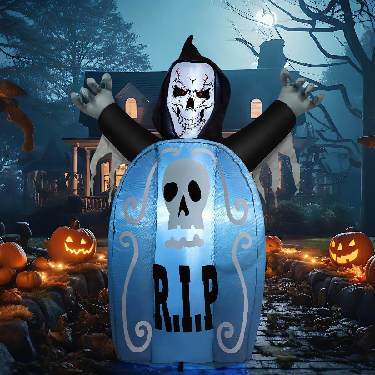 5.3 FT Halloween Inflatables Ghost Tombstone Outdoor Decorations,Blow Ups Scary Halloween Inflatable with Built-In LED Light for Party Indoor Yard Lawn Decor