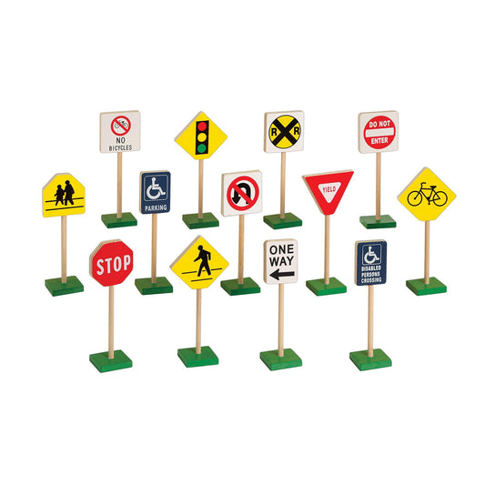 7" Block Play Traffic Signs, 13 Pieces - Loomini