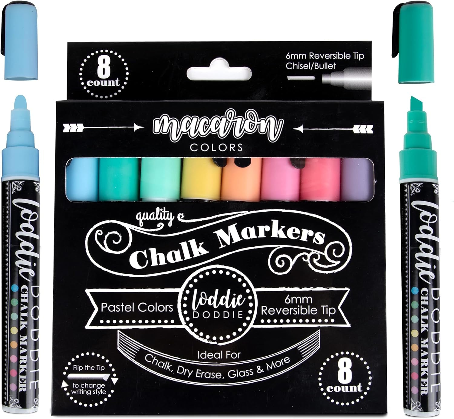 Liquid Chalk Markers for Chalkboard - 6Mm Reversible Chisel and Bullet Tips, Chalkboard Markers Erasable, Macaron Pastel Chalk Pens 8 Count