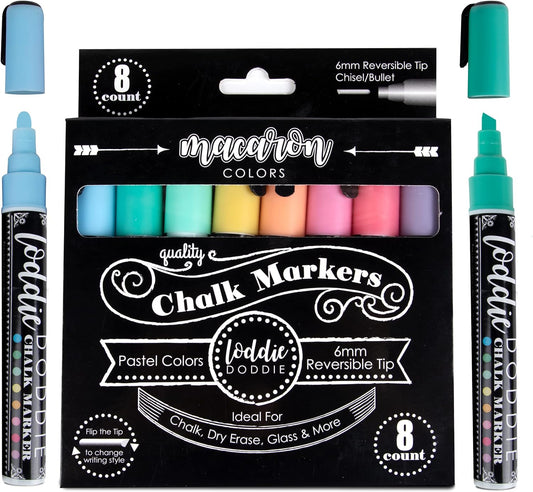 Liquid Chalk Markers for Chalkboard - 6Mm Reversible Chisel and Bullet Tips, Chalkboard Markers Erasable, Macaron Pastel Chalk Pens 8 Count