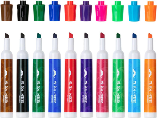 Dry Erase Markers/Pens with Chisel Tip, 10 Pack, Low Odor, Assorted Colors, Whiteboard