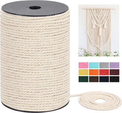 Macrame Cord 4Mm X 328Yards(984Feet),Natural Cotton Macrame Rope - 3 Strands Twisted Macrame Cotton Cord for Wall Hanging, Plant Hangers, Crafts, Gift Wrapping and Wedding Decorations