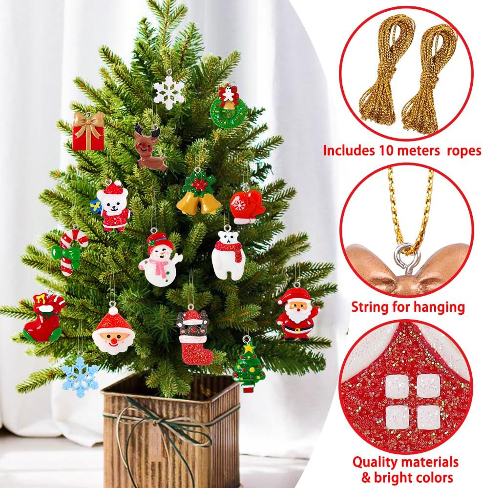 36Pcs Mini Christmas Ornaments Resin Set for Christmas Tree Decoration,Christmas Small Resin Miniature Figurines for Christmas Hanging Ornaments Decoration