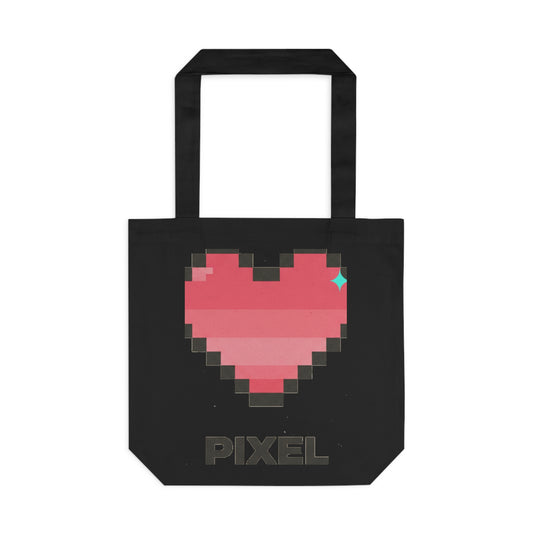 Retro Pixel Heart Tote Bag | Cotton Canvas Everyday Carry | Valentine & Galentine Gift for Her | Y2K Gamer Aesthetic