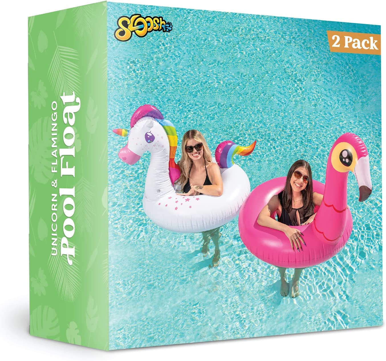 2-Pack Flamingo Unicorn Pool Float - Fun Beach Floaties, Inflatable Swimming Pool Tubes Party Toys, Lake Beach Floaty Swim Rings Summer Pool Raft Lounger for Adults & Kids