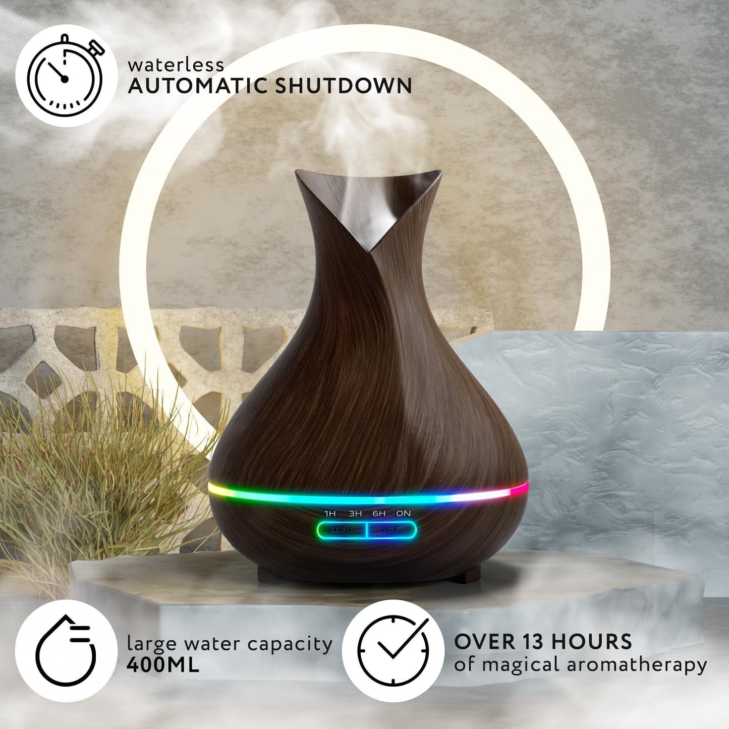 Aromatherapy Diffuser for Essential Oils 400ml Dark Wood Essential Oil Diffuser