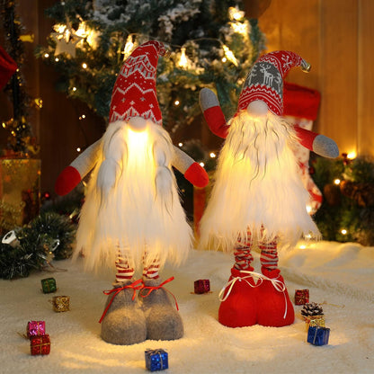 2Pc Large Lighted Standing Christmas Gnome Decorations 21Inch with Spring Leg Light up Christmas Knome Gift for Home Decor