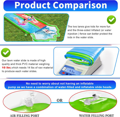 Slip and Slide Lawn Water Slides - Inflatable Heavy Duty Slip Slides with 2 Bodyboards,20X6Ft 10 Lb,Lawn Waterslide Summer Water Toy with Sprinkler for Kids Backyard Yard Outdoor Summer Party Play