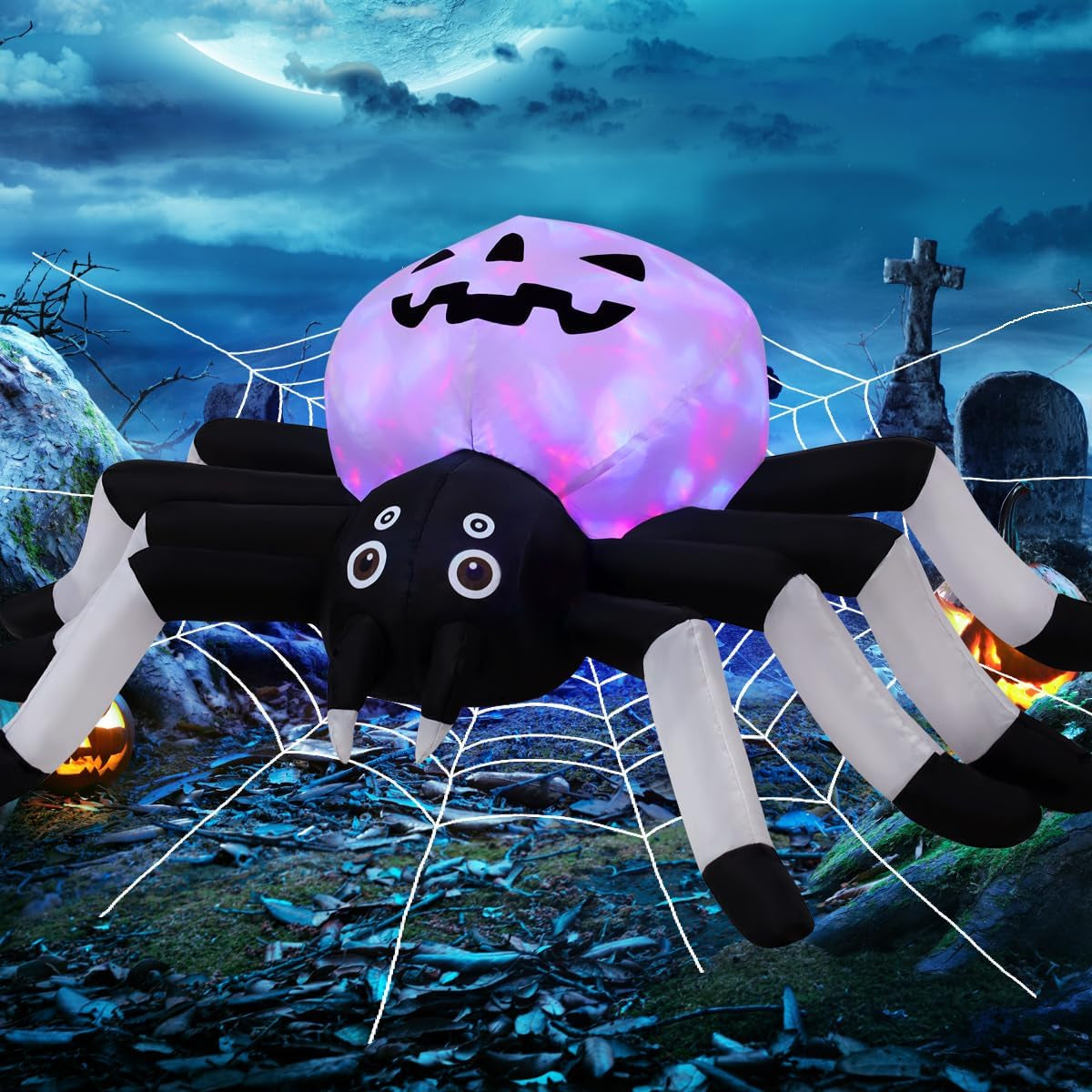 5 FT Width Halloween Inflatables Outdoor Decorations Spider with Magic Light, Blow up Yard Decorations with LED Lights for Party Yard Garden Lawn