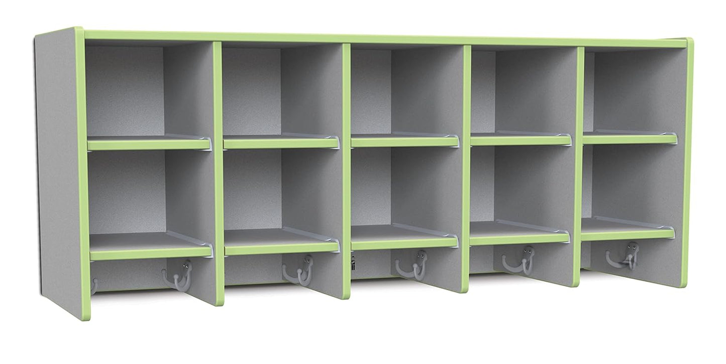 Rainbow Accents 0771JC130 10 Section Wall Mount Coat Locker - with Trays - Key Lime Green