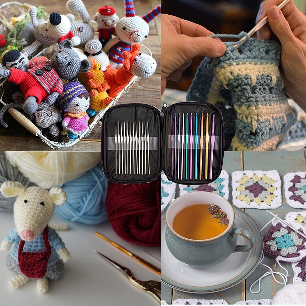 22Pcs Crochet Hooks Set,  Aluminum Handle Knitting Needles, Multicolor Crochet Needles for Yarn Craft, 0.6~6.5Mm