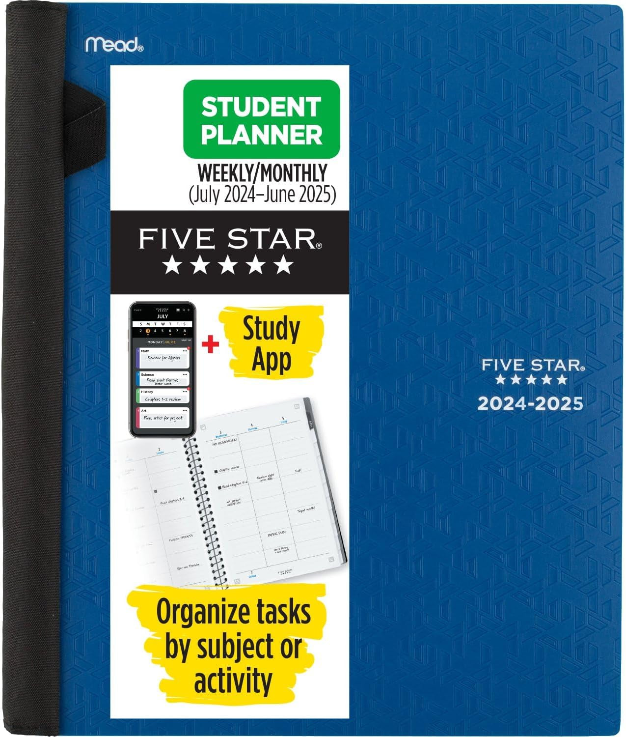 Spiral Notebook + Study App, 5 Subject, College Ruled Paper, Advance Notebook with Spiral Guard, Movable Tabbed Dividers and Expanding Pockets, 8-1/2" X 11", 200 Sheets, Black (73144)