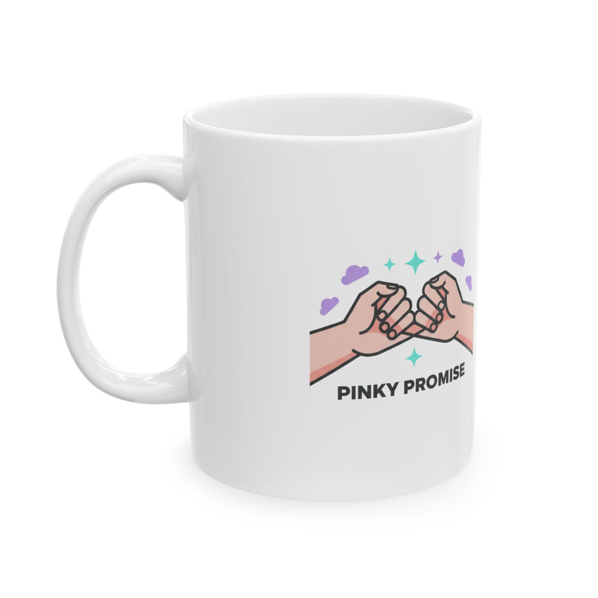 Pinky Promise Line Art | 11oz Ceramic Coffee Mug, Friendship Vibes | Galentine’s, Bestie & Family Gift | Minimalist Valentine Aesthetic