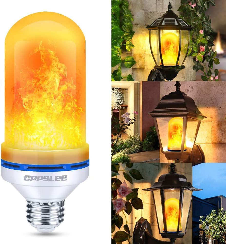 LED Flame Light Bulbs, 4 Modes Flickering Light Bulbs, E26 Base Fire Flame Bulb, Halloween, Christmas Party Porch Outdoor and Indoor Home Decorations(Yellow, 2 Pack)