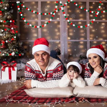 Christmas Garlands, 1.2" Large Pompom Garland Boho Decor, 16.4Ft 60 Pompom Ball Garlands, Red Green White Garlands for Christmas Party, Mexico, Italy Party Decor(1.2"/3Cm)