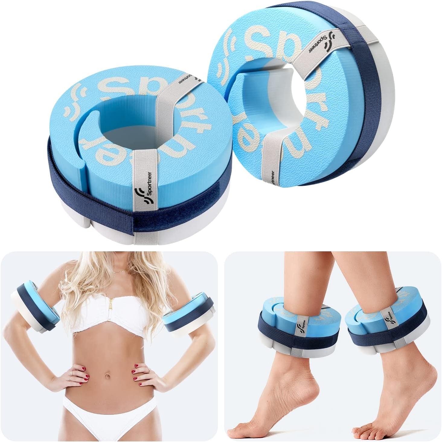 Foam Aquatic Cuffs Exercise Equipment:  Water Aerobics Float Ring with Adjustable Webbing Pool Exercise Workout Set Water Ankle Buoyancy Ring Arm Belts for Swimming Pool Fitness Training