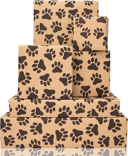 Paw Wrapping Paper 6 Pc Kraft Puppy Dog Wrap Paper Folded Flat for Boys Girls Baby Shower Birthday Holiday Party 19.6 X27.8Inch