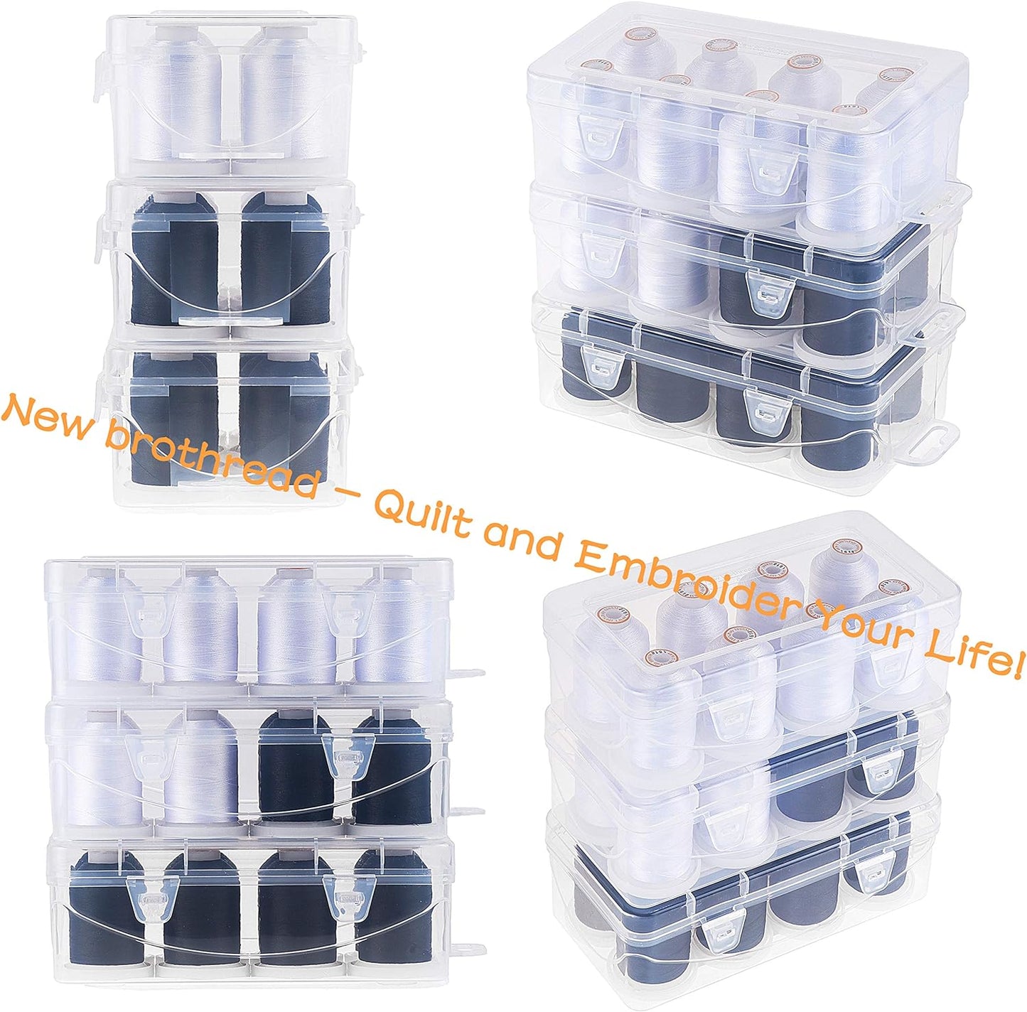 Polyester Embroidery Machine Thread 1000M Each with Clear Plastic Storage Box for Embroidery & Quilting - 4Xsnow White+4Xblack