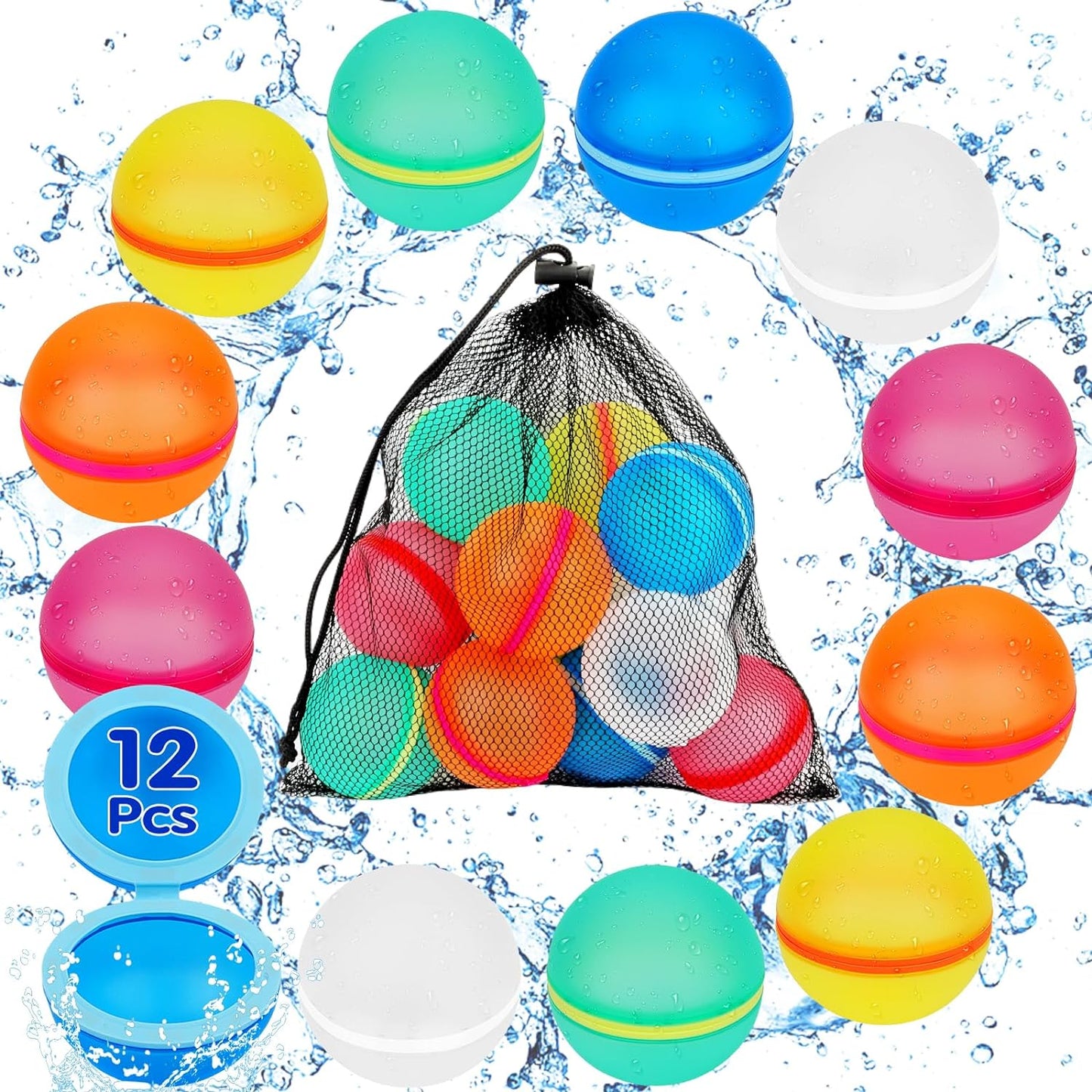 Magnetic Reusable Water Balloons for Kids: 12 PCS Self Sealing Refillable Water Balloons Quick Fill Beach Toys for Toddlers Outdoor Pool Summer Bath Toys for Kids Ages 3-12 Water Balls for Boys Girls