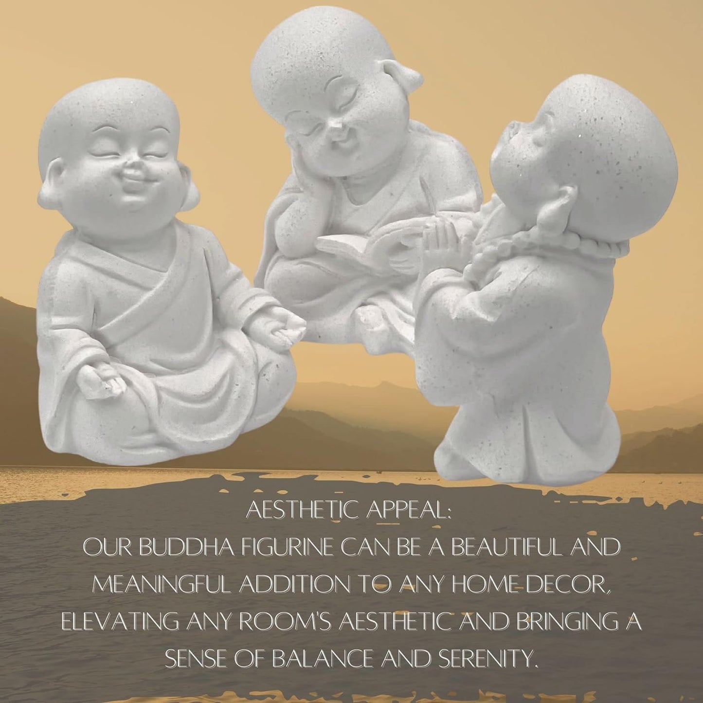 Baby Buddha Statues Cute Adorable Jizo Monks Happy Laughing Sitting Praying Meditating Relaxing Lovely Smiling Little Cutie Home Decor Set of 3 Figurines 3 Inch Sculptures