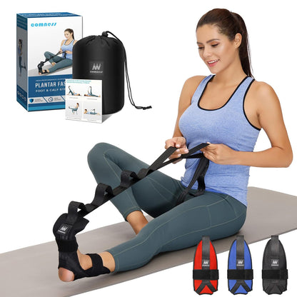 Foot and Calf Stretcher-Stretching Strap for Plantar Fasciitis, Heel Spurs, Foot Drop, Achilles Tendonitis & Hamstring. Yoga Foot & Leg Stretch Strap. (Black)