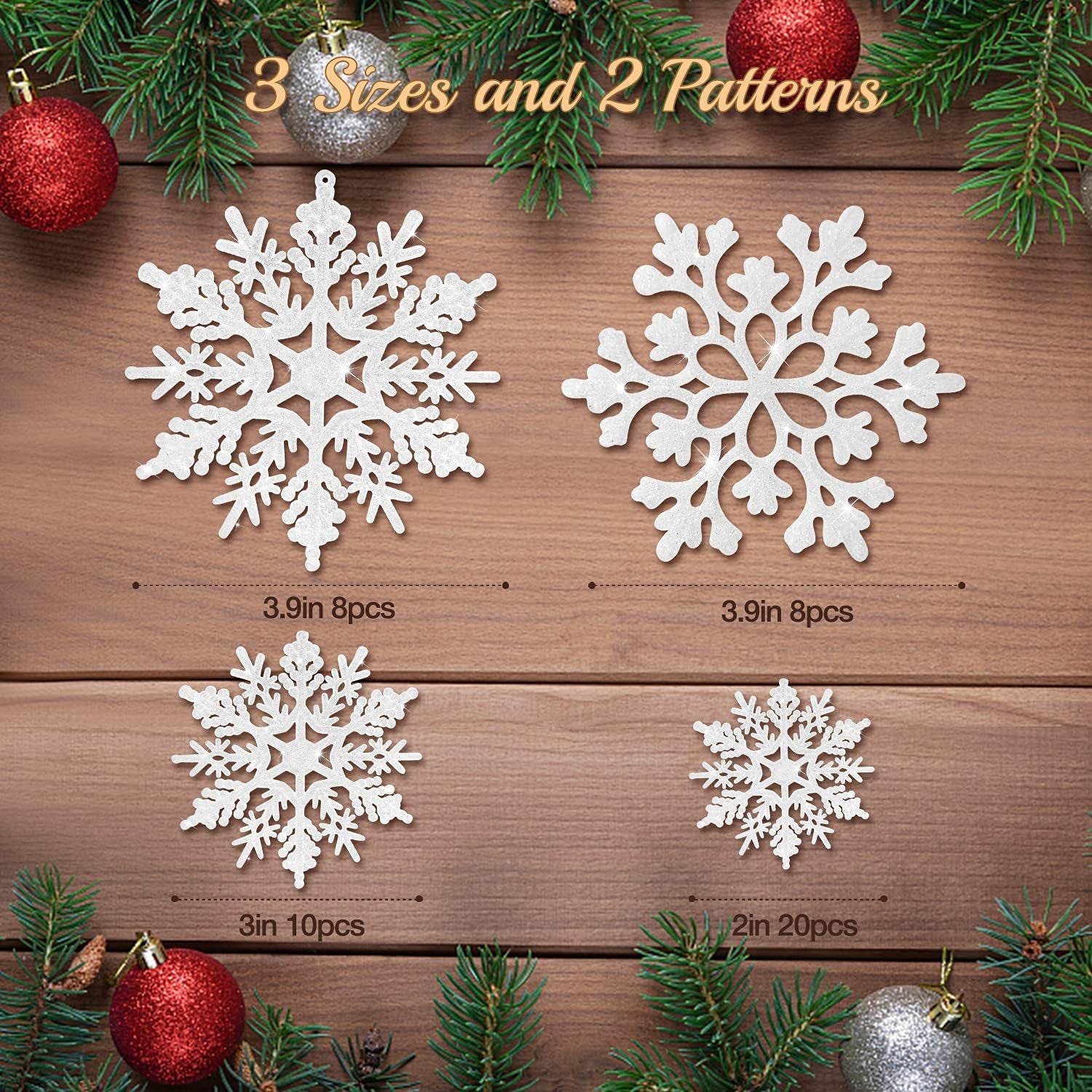 46 Snowflake Mixed Decoration Set for Winter Wonderland Christmas Tree Window Door Accessories