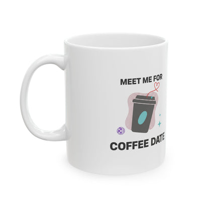 Coffee Date Heart Steam | 11oz Ceramic Coffee Mug for Cozy Sips | Galentine’s & Valentine Gift for Friends | Minimalist Aesthetic