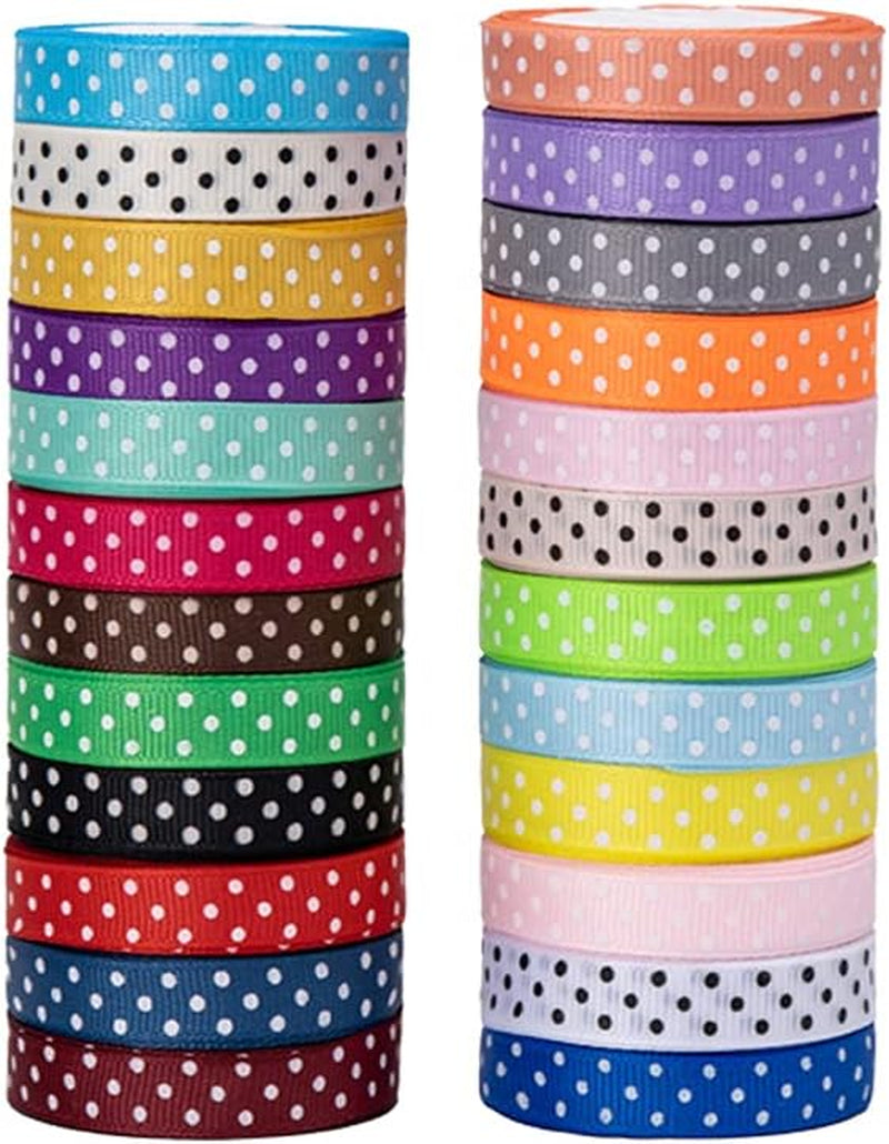 96 Yard Polka Dot Grosgrain Ribbon, 3/8" X 4 Yard/Roll, 24 Colors Fabric Ribbons Roll Perfect for Wedding, Gift Wrapping, Bow Making & Other Projects