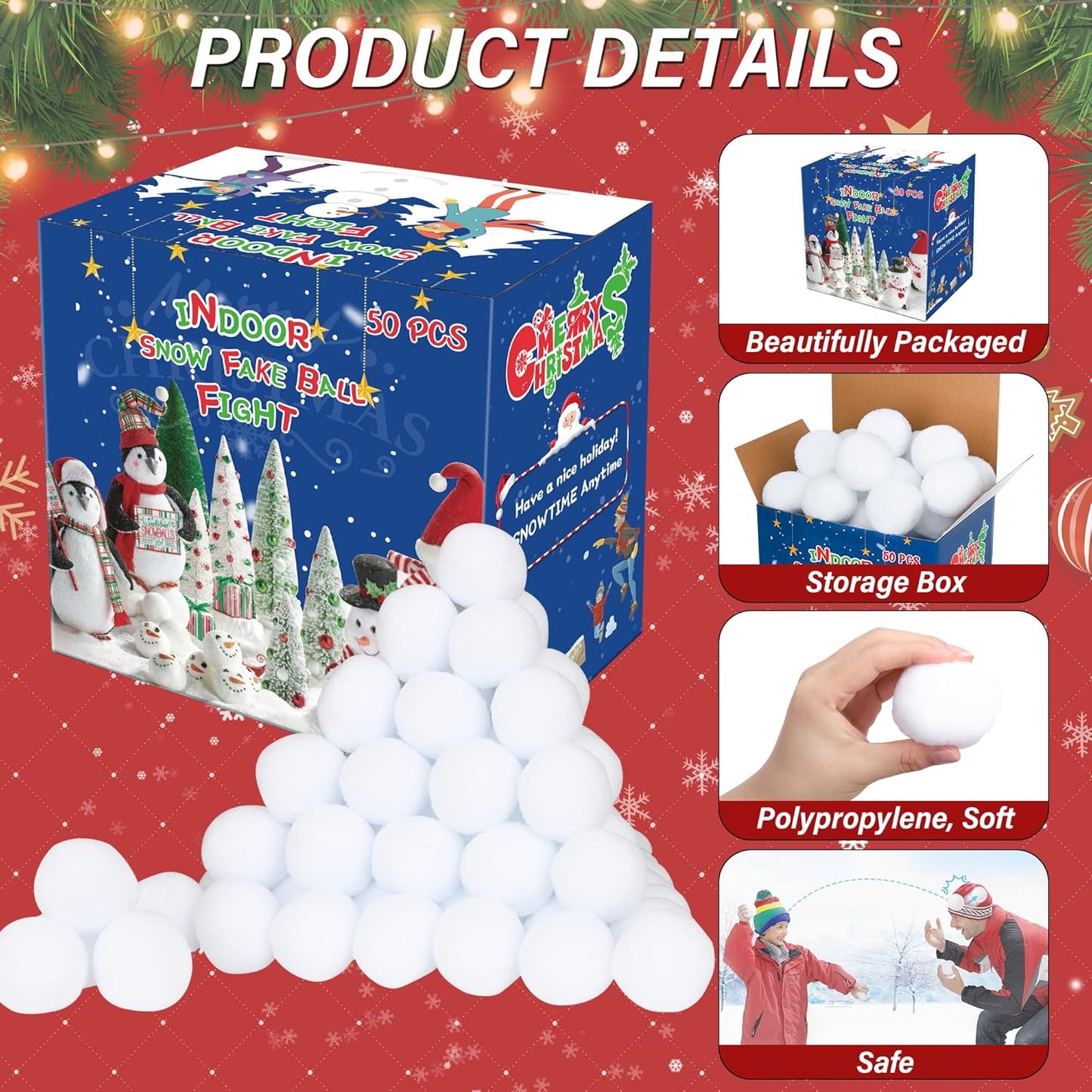 50 Pack Snow Toy Balls for Kids Indoor, Artificial Snow Fight Balls Kids Toys, Indoor Snow Fight Ball Set, Soft Snow Fake Balls Party Supplies Parent-Child Throwing Game