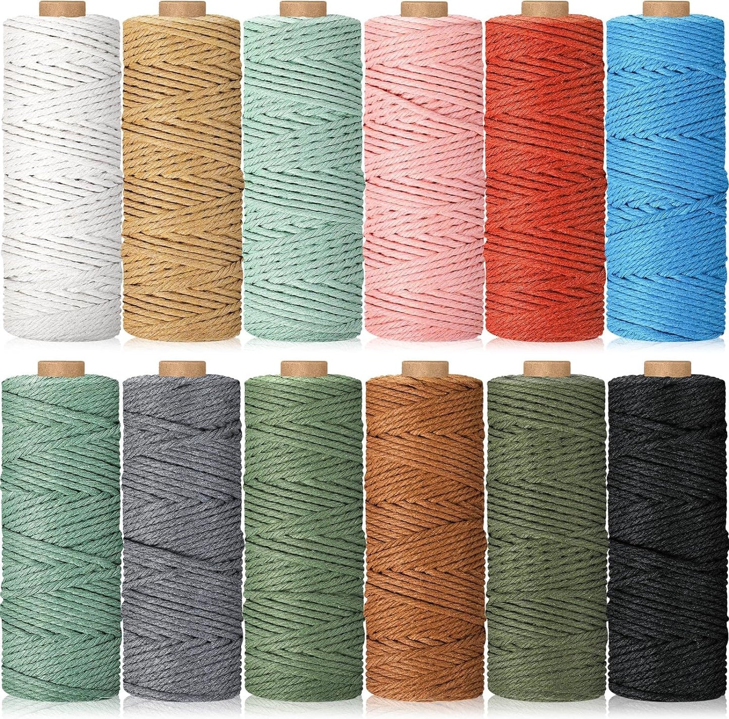 12 Rolls Macrame Cord, 3 Mm X 1308 Yards Natural Cotton Twine, Colored Macrame String, Colorful Cotton Rope for DIY Crafts Knitting, Artworks, Wall Hanging, Plant Hangers (Classic Color)