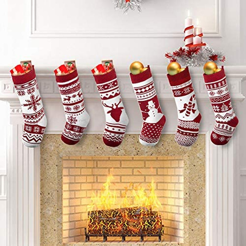 6 Pack 18" Knit Christmas Stockings, Large Rustic Yarn Xmas Stockings for Family Holiday Decorations