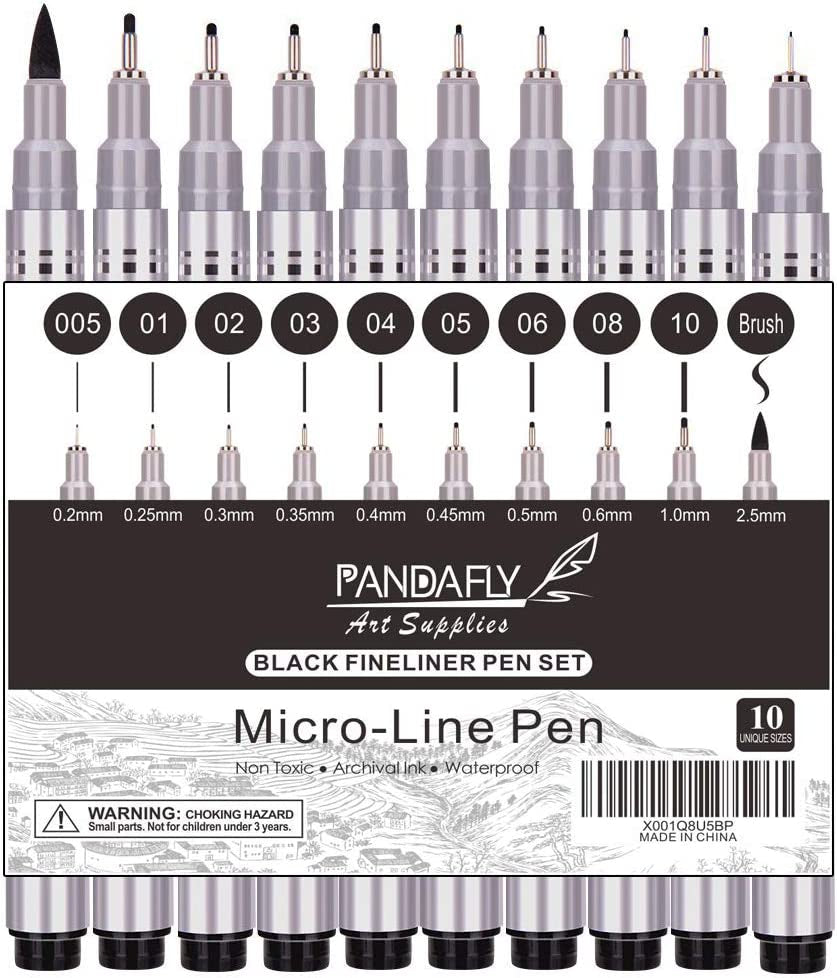 Micro-Pen Fineliner Ink Pens, 10 Size Black Micro Fine Point Drawing Pens Waterproof Archival Ink Multiliner Pens for Artist Illustration, Sketching, Technical Drawing, Anime, Manga