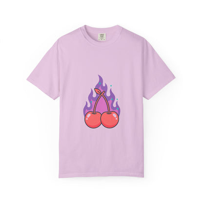 Cherry Pair Flames Graphic | Unisex Garment-Dyed T-Shirt, Soft Cotton Tee | Valentine & Galentine Gift | Y2K Edgy-Cute