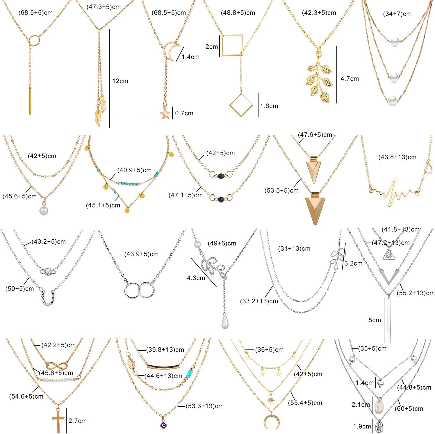 20 PCS Pendant Necklace with 14 PCS Gold,6 PCS Sliver,20 Styles of Necklaces for Women Girls Jewelry Fashion and Valentine Birthday Party Gift
