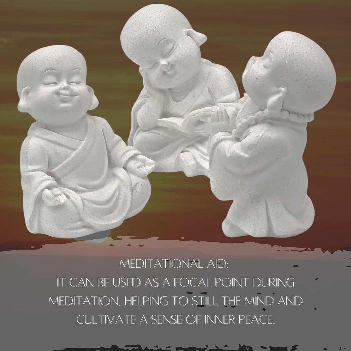 Baby Buddha Statues Cute Adorable Jizo Monks Happy Laughing Sitting Praying Meditating Relaxing Lovely Smiling Little Cutie Home Decor Set of 3 Figurines 3 Inch Sculptures