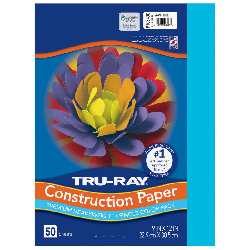 Construction Paper, Heavyweight, Atomic Blue, 9" x 12", 50 Sheets