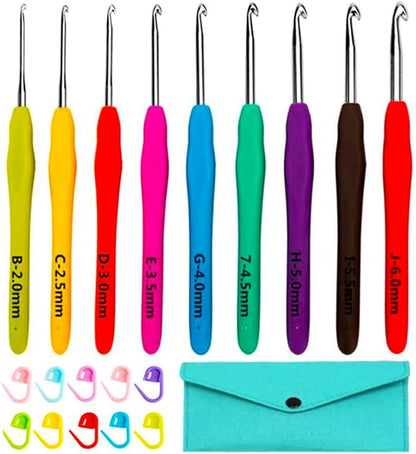 14 Size Crochet Hooks Set,Multicolor,2Mm(B)-10Mm(N) Ergonomic Crochet Hooks with Case for Arthritic Hands, Extra Long Crochet Needles