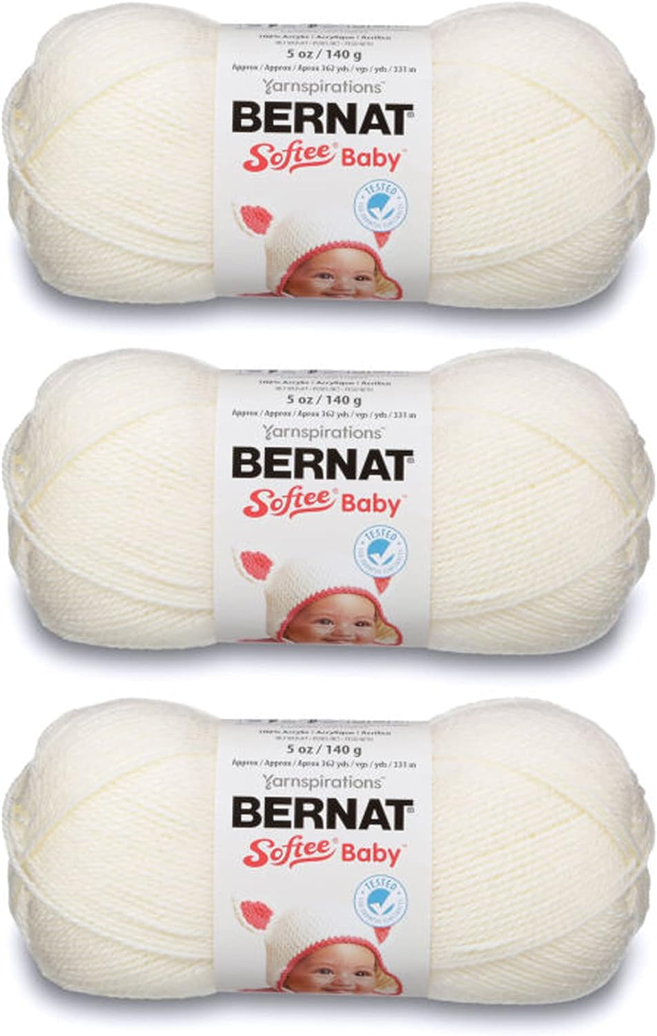 Softee Baby White Yarn - 3 Pack of 141G/5Oz - Acrylic - 3 DK (Light) - 362 Yards - Knitting/Crochet