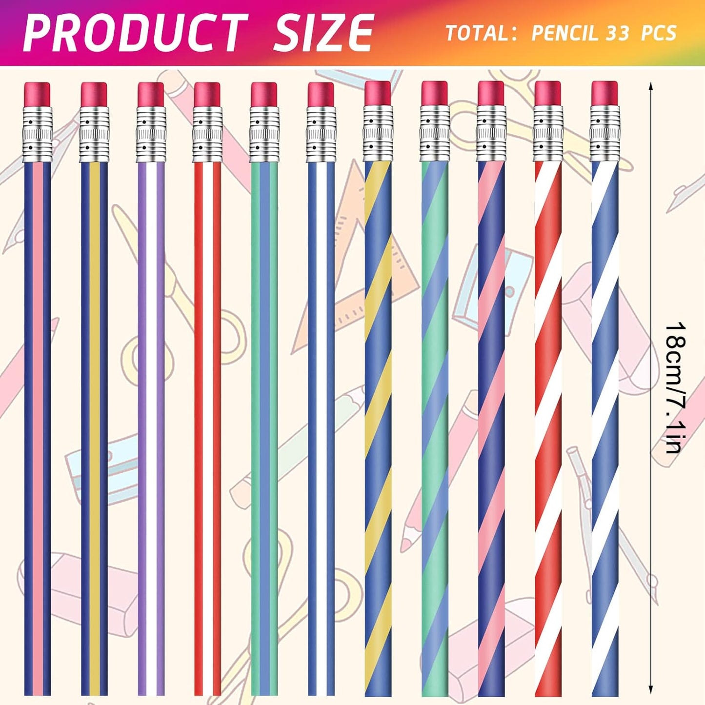 33-Piece Flexible Pencils Flexible Bendy Pencils for Kids Colorful Stripe Soft Pencils Twisty Pencils Fun Cool Pencils for Kids Fun School Supplies Teacher Gifts Pencil Classroom Gifts