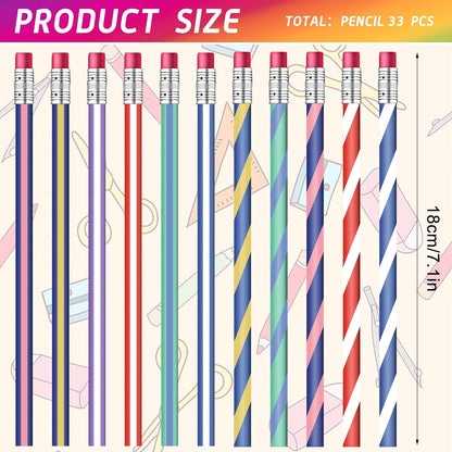 33-Piece Flexible Pencils Flexible Bendy Pencils for Kids Colorful Stripe Soft Pencils Twisty Pencils Fun Cool Pencils for Kids Fun School Supplies Teacher Gifts Pencil Classroom Gifts