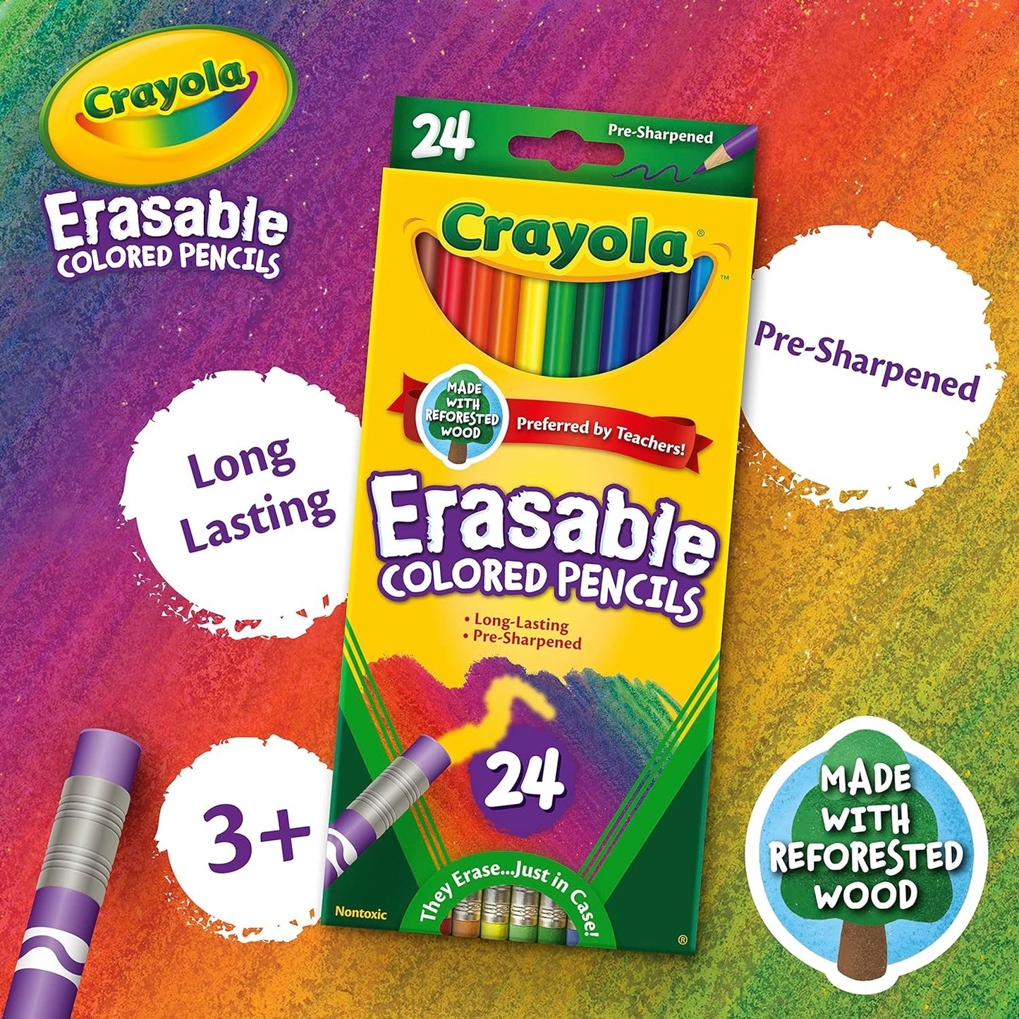 Erasable Colored Pencils (24Ct), Kids Colored Pencils for School, Back to School Supplies for Kids, Coloring Pencils, 6+