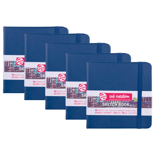 Sketchbook, 80 Sheets, 90lbs, Navy Blue Cover, 4.7" x 4.7", Pack of 5
