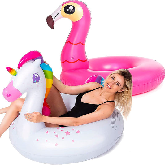 2-Pack Flamingo Unicorn Pool Float - Fun Beach Floaties, Inflatable Swimming Pool Tubes Party Toys, Lake Beach Floaty Swim Rings Summer Pool Raft Lounger for Adults & Kids