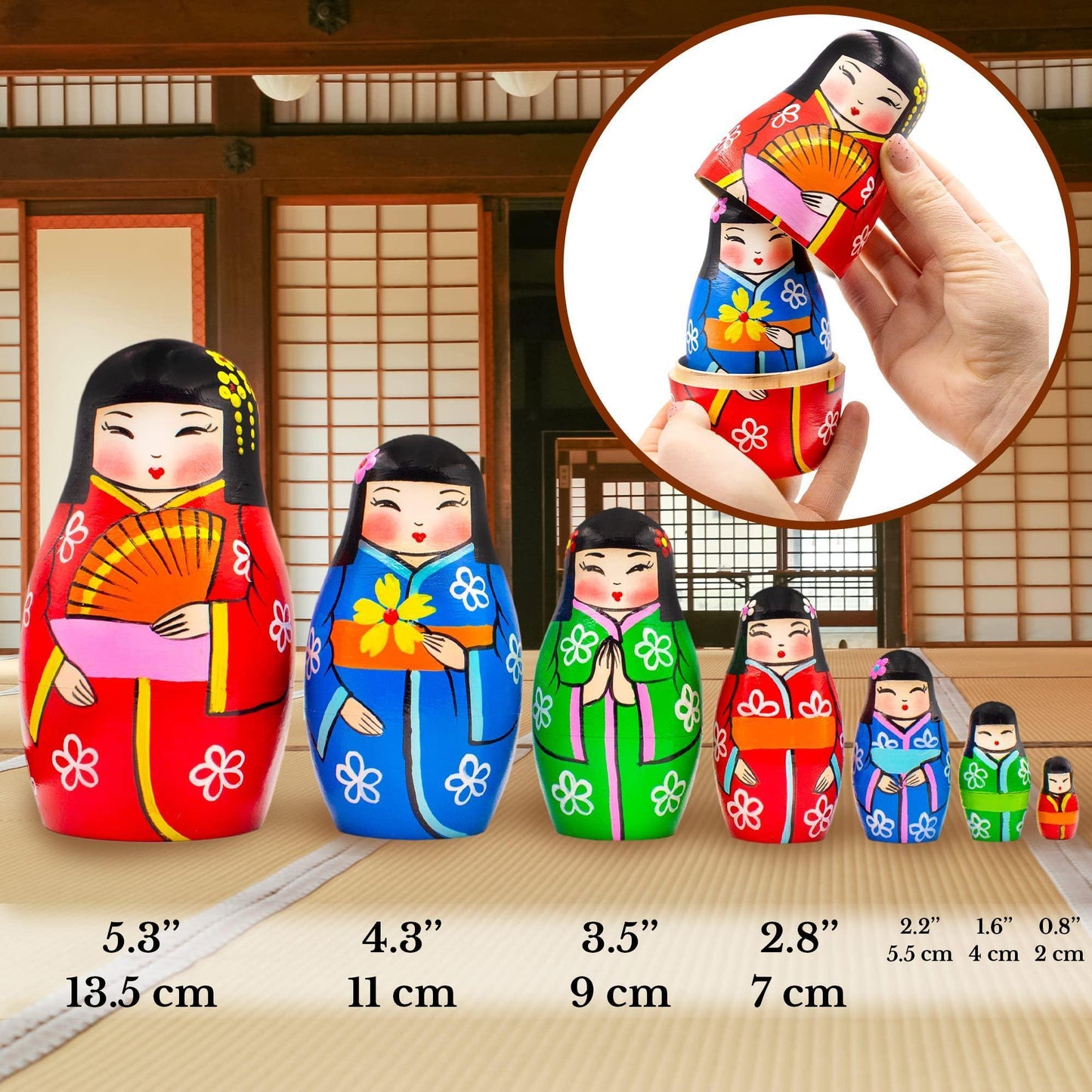 AEVVV Japanese Nesting Dolls Set of 7 pcs   Matryoshka Doll in Japanese Kimono