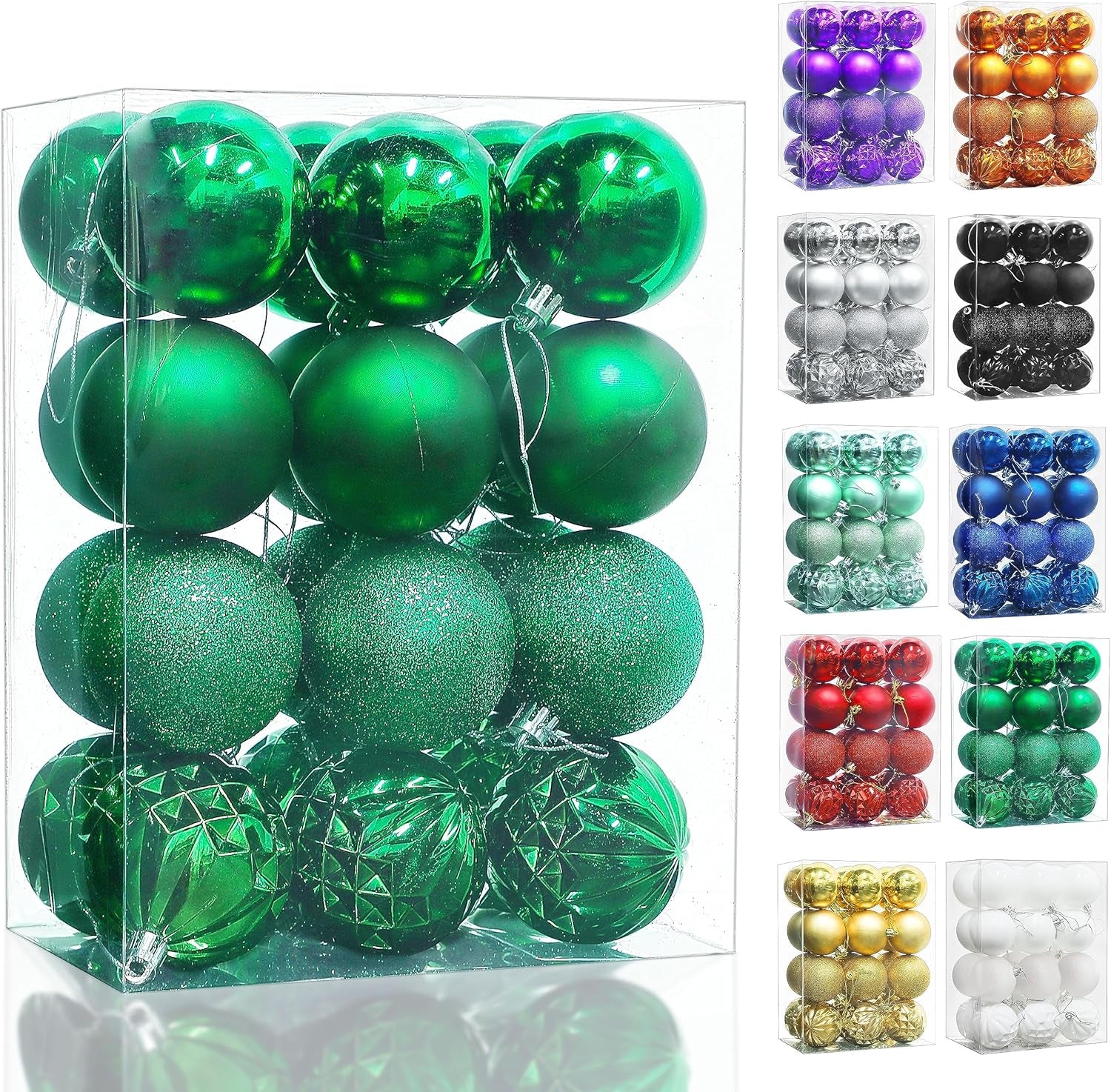 Christmas Ball Ornaments, 24 Ct Pre-Strung Xmas Tree Decorations, Holiday Hanging Balls Green 2.36"