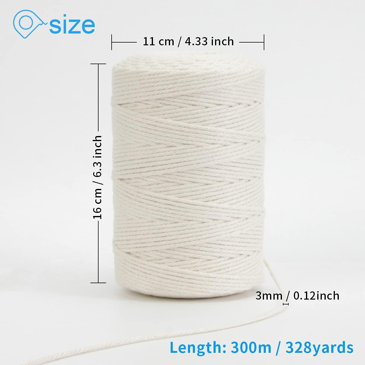 Macrame Cord,  100% Natural Cotton Rope 3Mm X 328 Yards 4 Strand Twisted Macrame Rope Cotton Twine String for DIY Crafts Knitting Dream Catcher Plant Hanger Wedding Decor