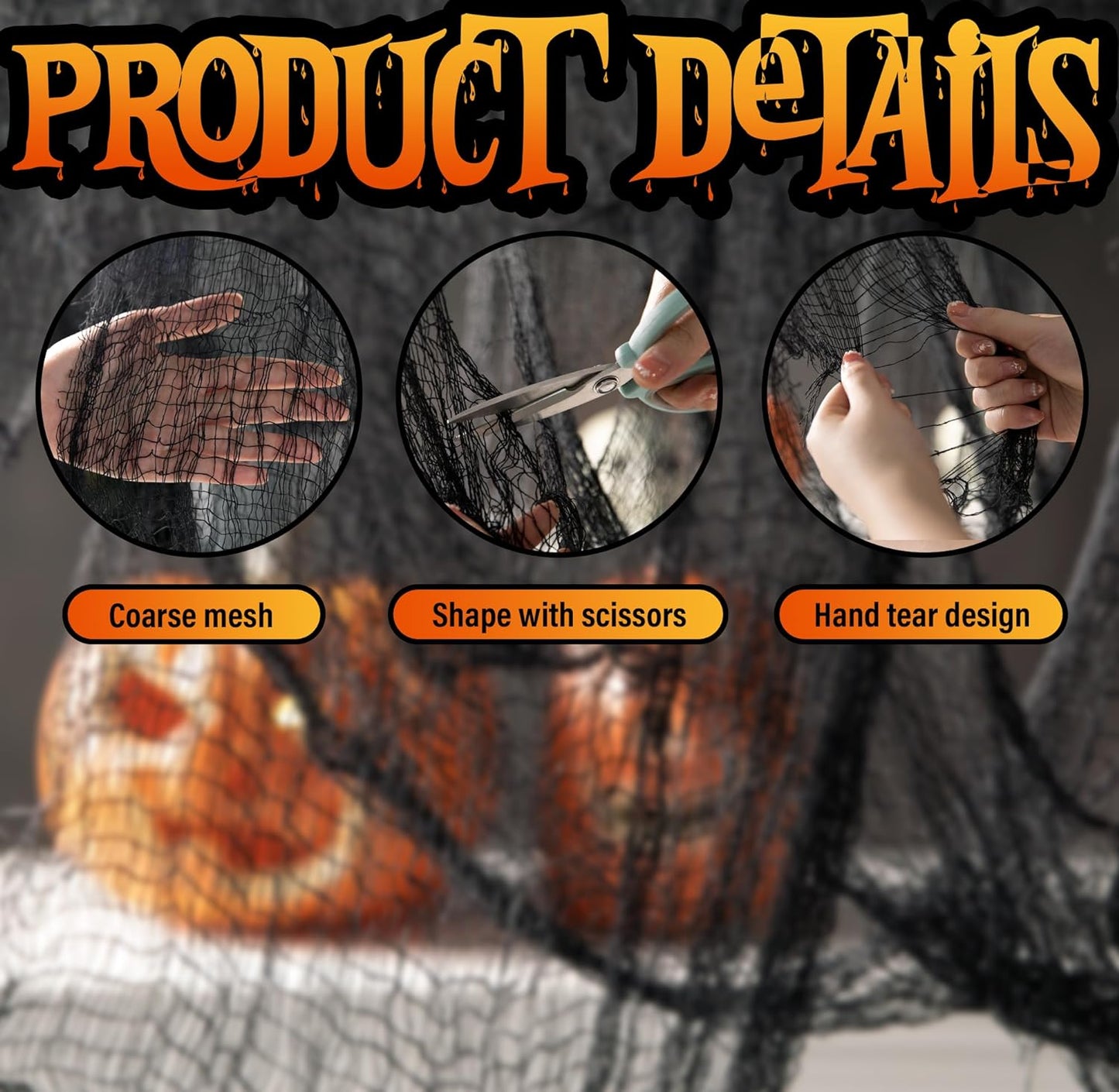 300 X 30 Inch Halloween Spooky Cloth - Black Large Size Halloween Scary Creepy Cloth - Windows Doorways Cover Gauze for Halloween Party Haunted House Decorations