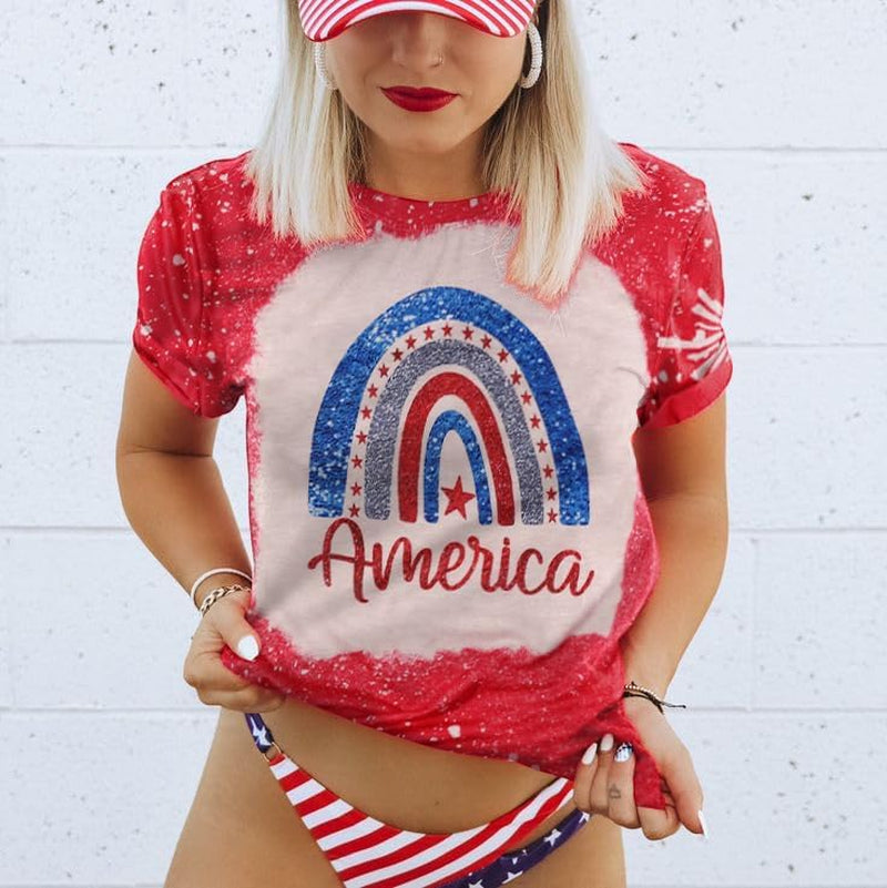 Rainbow American Flag Shirt Women Patriotic Shirt 4Th of July Memorial Day Gift T Shirt Casual American Proud Tee Tops