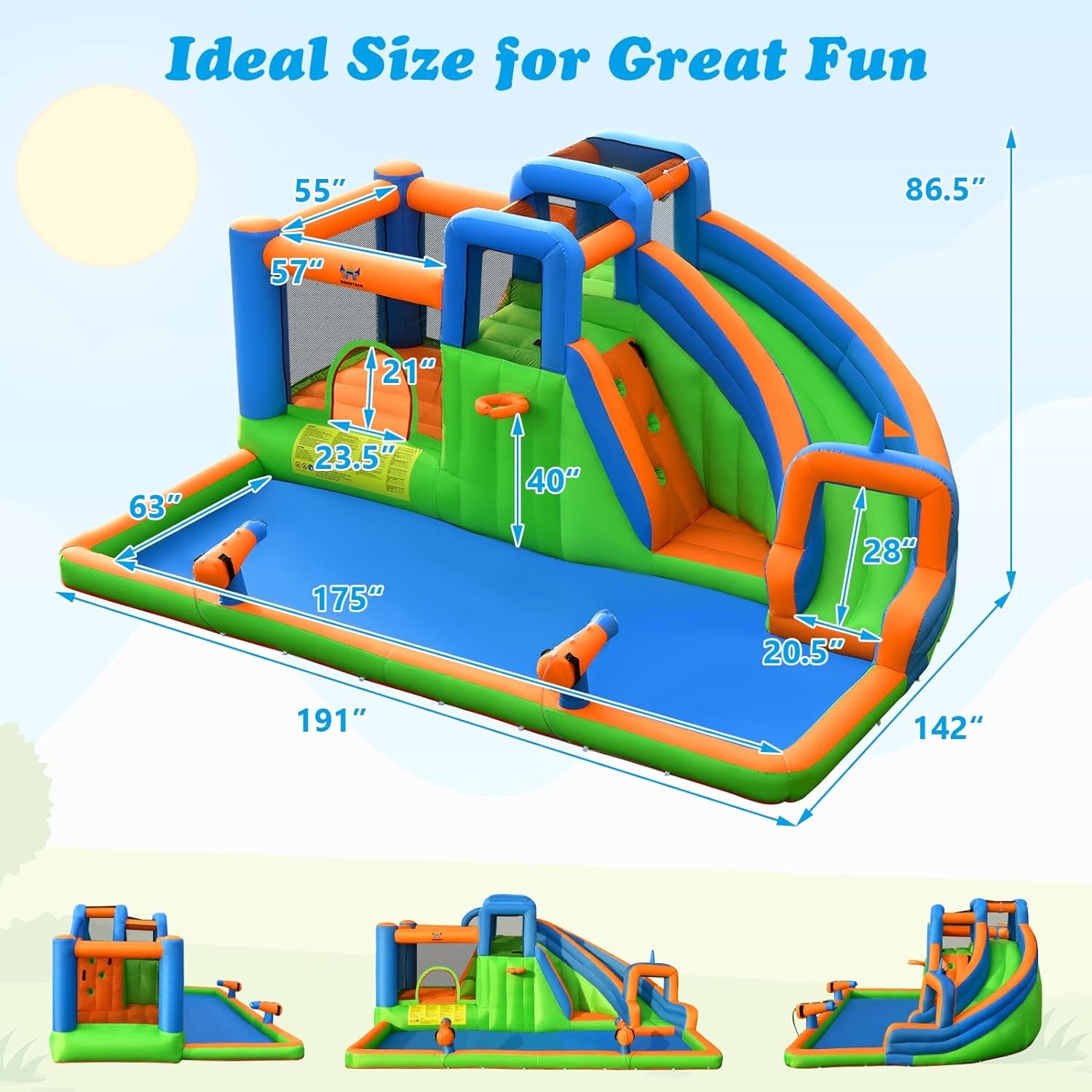 Inflatable Water Slide, 7 in 1 Mega Water Park Bounce House Waterslide Combo for Outdoor Fun W/735W Blower, Climbing Walls, Blow up Water Slides Inflatables for Kids and Adults Backyard Gifts