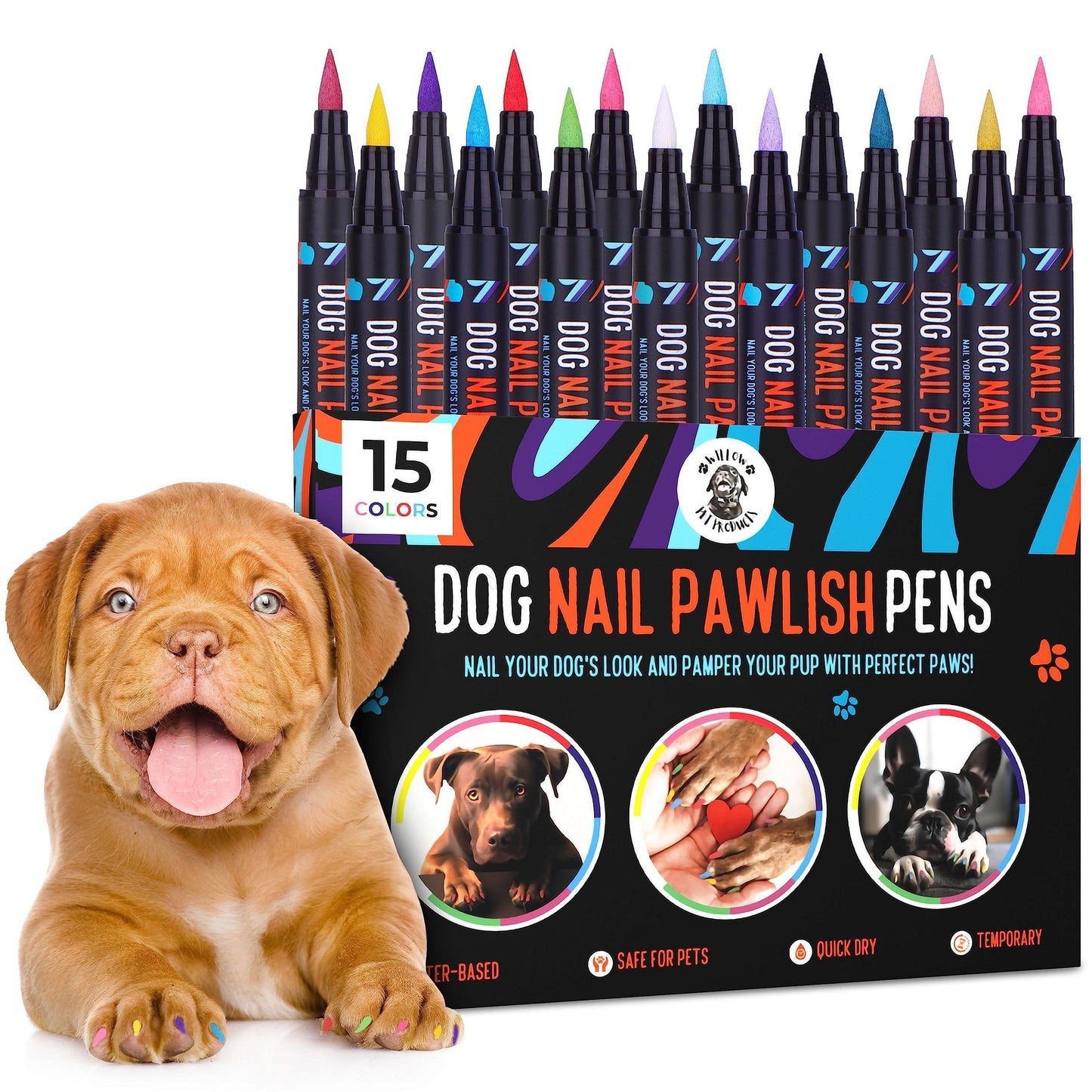 Dog Nail Polish Pens Quick Dry 15 Colors   Pet Nail Polish for Dogs or Cats